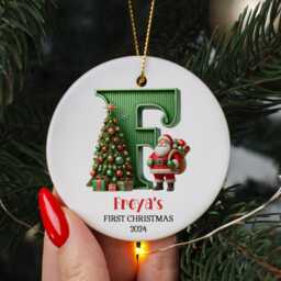 Personalized Baby's First Christmas Ornament 2025 Santa Initial Keepsake - thumbnail 3