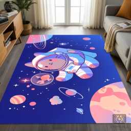 Astronaut Cat Rug - Kawaii Space Illustration Kids Room Carpet - thumbnail 2