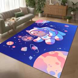 Astronaut Cat Rug - Kawaii Space Illustration Kids Room Carpet