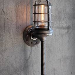 Industrial Wall Torch Sconce - Rustic Cage Light With Glass Enclosure Medieval Inspired - thumbnail 2