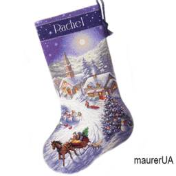 Personalised Christmas Stocking With Embroidered Village Finished Sleigh Ride At Dusk Stocking - thumbnail 2