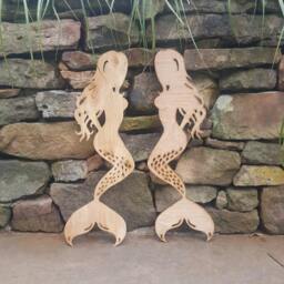 Mermaid Laser Cut Wood Wall Art - Beach Housewarming Gift Seaside Decor Craft Project 19x8 Silhouette Personalized - thumbnail 2