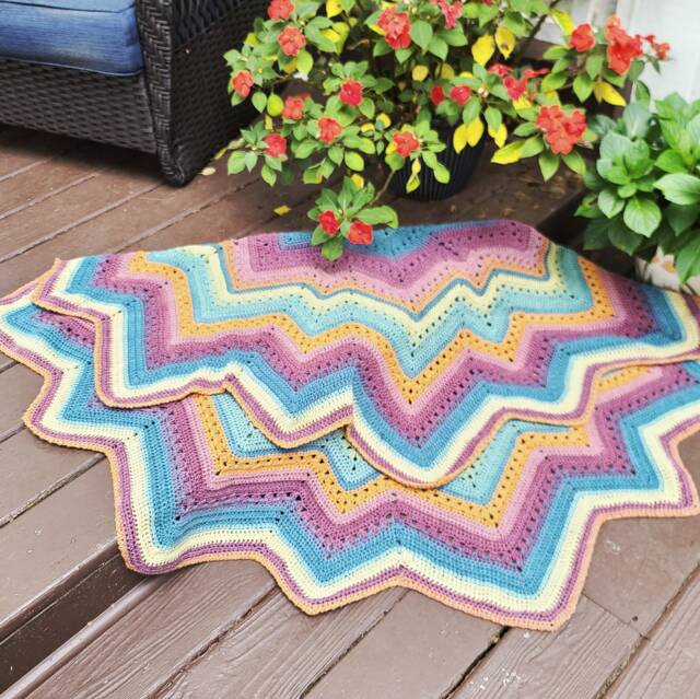 Hand Crocheted Star Blanket Colorful Lap Afghan, 60 Inch - image 1