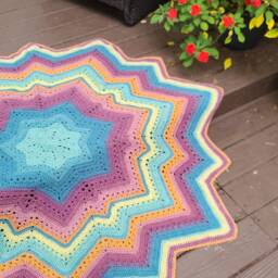 Hand Crocheted Star Blanket Colorful Lap Afghan, 60 Inch - thumbnail 2