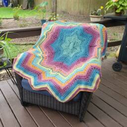 Hand Crocheted Star Blanket Colorful Lap Afghan, 60 Inch - thumbnail 3