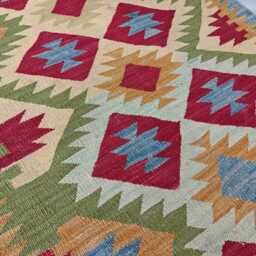 Afghan Kilim Runner Rug Handmade Wool Hallway Carpet, Farmhouse Style - 15.3x2.6 Ft - thumbnail 2