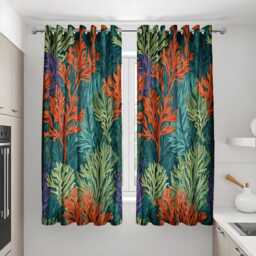 Tropical Leaves & Coral Pattern Curtains, Bold Botanical Drapes, Custom Size Curtain Panels, Nature Inspired Home Decor - thumbnail 3