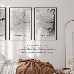 Framed Custom Map Print Any Town Or City Location, - Framed, Print, Map, Poster, Maps #085 - thumbnail 3