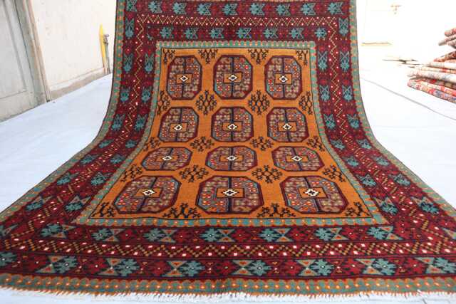 4'10x6'7 Yellowish Afghan Akhcha Handmade Rug, High Pile Rug Turkmen Bokhara Area Rug, Livingroom Tribal Bedroom Office Rug - image 1