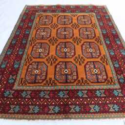 4'10x6'7 Yellowish Afghan Akhcha Handmade Rug, High Pile Rug Turkmen Bokhara Area Rug, Livingroom Tribal Bedroom Office Rug - thumbnail 2