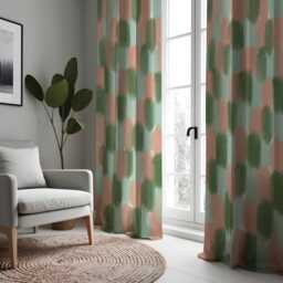 Modern Brushstroke Curtains, Abstract Green & Peach Pattern Drapes, Contemporary Artistic Window Panels - thumbnail 4