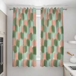 Modern Brushstroke Curtains, Abstract Green & Peach Pattern Drapes, Contemporary Artistic Window Panels - thumbnail 3