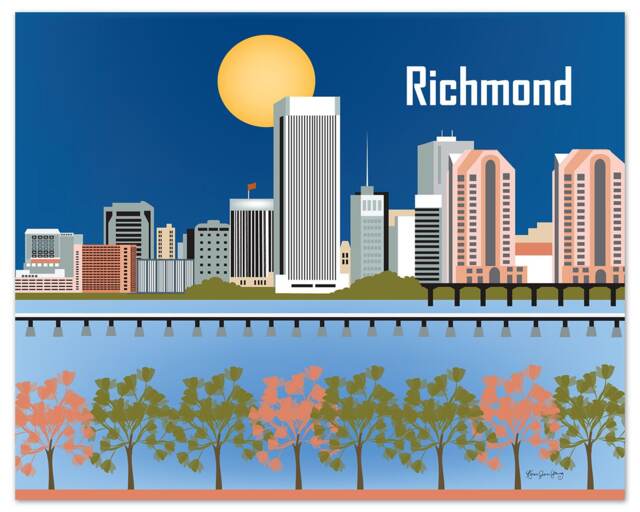 Richmond Skyline Print, Virginia State Art, Va Wall Horizontal Office Poster, Nursery Art - Style E8-O-Ric - image 1
