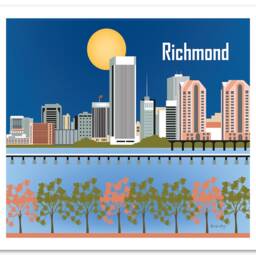Richmond Skyline Print, Virginia State Art, Va Wall Horizontal Office Poster, Nursery Art - Style E8-O-Ric - thumbnail 3