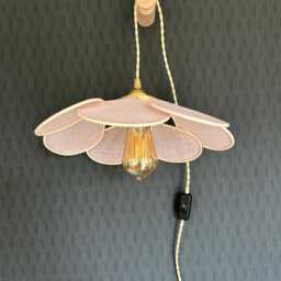 7-Petal Linen & Rattan Flower Lamp - Chandelier Wall Light Handcrafted - thumbnail 2