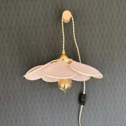 7-Petal Linen & Rattan Flower Lamp - Chandelier Wall Light Handcrafted - thumbnail 3