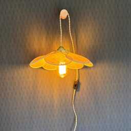 7-Petal Linen & Rattan Flower Lamp - Chandelier Wall Light Handcrafted - thumbnail 4