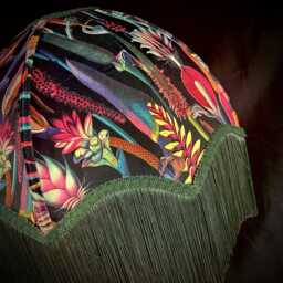 Botanical Black Velvet Lampshade Handmade Green Fringe Lampshade - thumbnail 3