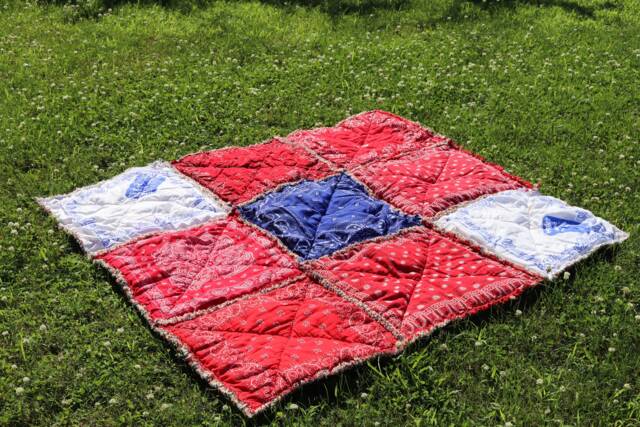 Vintage Bandana Rag Quilt Upcycled Cotton Throw - 55 X 55 - image 1