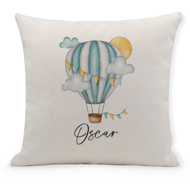 Personalised Hot Air Balloon Cushion, Nursery Gift, New Baby Blue, Yellow Or Pink - image 1