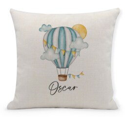Personalised Hot Air Balloon Cushion, Nursery Gift, New Baby Blue, Yellow Or Pink - thumbnail 1