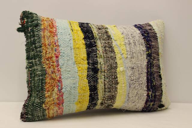 Throw Kilim Pillow 16x24 Inches, - 40x60 cm Lumbar Turkish Cushion, Art Deco Cover Sofa Pillow, 4Kaf-270 - image 1