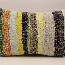 Throw Kilim Pillow 16x24 Inches, - 40x60 cm Lumbar Turkish Cushion, Art Deco Cover Sofa Pillow, 4Kaf-270 - thumbnail 2