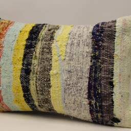 Throw Kilim Pillow 16x24 Inches, - 40x60 cm Lumbar Turkish Cushion, Art Deco Cover Sofa Pillow, 4Kaf-270 - thumbnail 3
