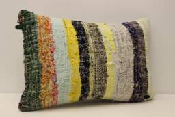 Throw Kilim Pillow 16x24 Inches, - 40x60 cm Lumbar Turkish Cushion, Art Deco Cover Sofa Pillow, 4Kaf-270 - thumbnail 1