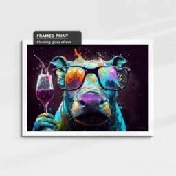 Hippo Toasting Drink Glasses Animal Art Abstract Oil Painting Framed Poster Print & Canvas Wall Living Home Decor Interior Gift - thumbnail 3