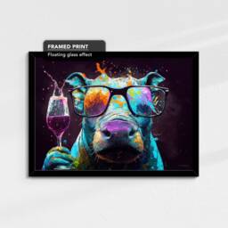 Hippo Toasting Drink Glasses Animal Art Abstract Oil Painting Framed Poster Print & Canvas Wall Living Home Decor Interior Gift - thumbnail 2