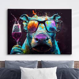 Hippo Toasting Drink Glasses Animal Art Abstract Oil Painting Framed Poster Print & Canvas Wall Living Home Decor Interior Gift