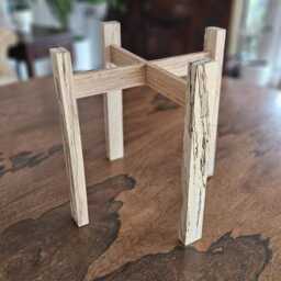 Spalted Solid Wood Plant Stand - Rustic-Mid Century Indoor Pot Planter Display Approx 1' X Oak & Bradford Pear Log Legs - thumbnail 2