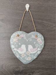 Turtle Doves Slate Heart Plaque Decoupage Bird Wall Hanging