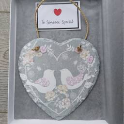 Turtle Doves Slate Heart Plaque Decoupage Bird Wall Hanging - thumbnail 3