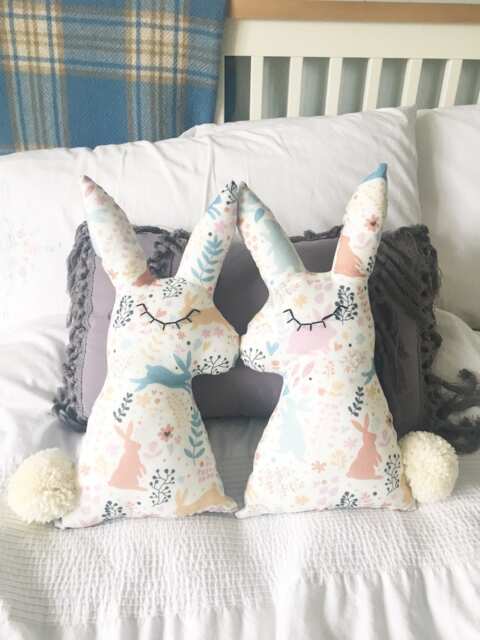 Bunny Cushion - Easter Gift Kids Bedroom Boys Girls Rabbit Pom - image 1