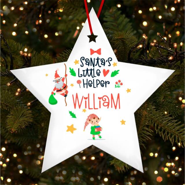 Boy Elf Santa's Helper Any Name Personalised Christmas Tree Ornament Decoration