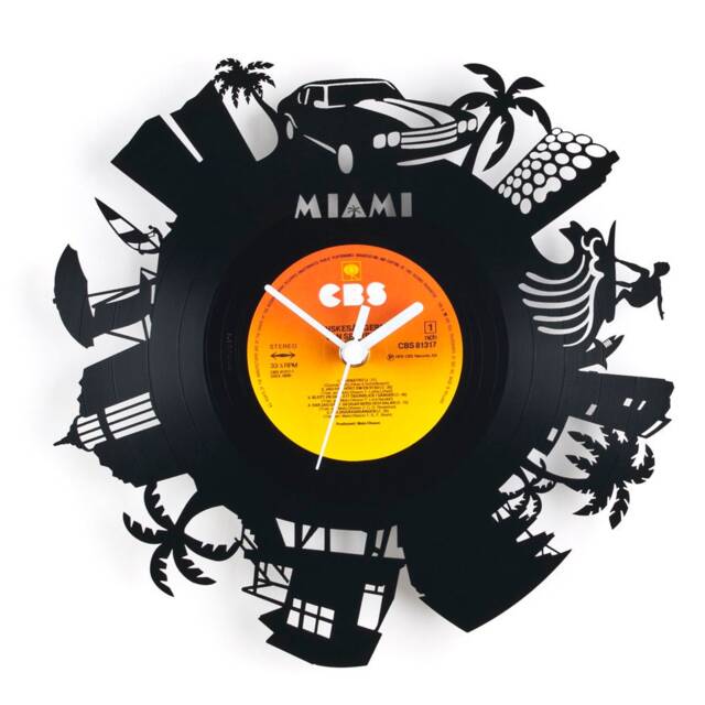 Wall Clock - Vinyl Record Reuse Recycling Sustainable Design Wall Decoration- Miami - image 1