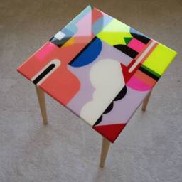 Handmade Colorful Resin Coffee Table, Funky Boho Art Accent Table - thumbnail 3