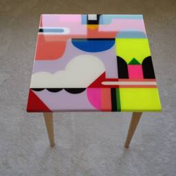 Handmade Colorful Resin Coffee Table, Funky Boho Art Accent Table - thumbnail 4