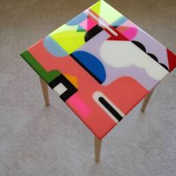 Handmade Colorful Resin Coffee Table, Funky Boho Art Accent Table - thumbnail 2