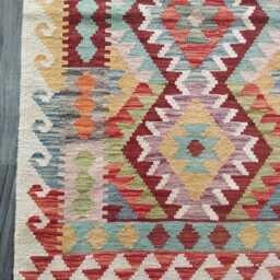 Afghan Kilim Rug, Handmade Artisan Multicolour Turkish Persian Navajo Moroccan Bohemian Flatweave, Natural Wool Dhurrie Rug 130x79 cm - thumbnail 2