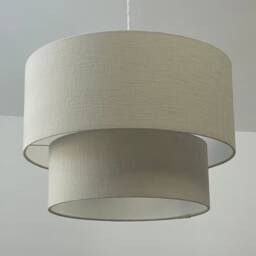 Two Tier Ecru Beige Textured 100% Linen Drum Lampshade - thumbnail 2