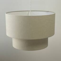 Two Tier Ecru Beige Textured 100% Linen Drum Lampshade - thumbnail 3