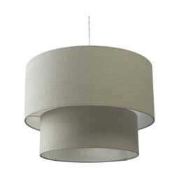 Two Tier Ecru Beige Textured 100% Linen Drum Lampshade - thumbnail 1