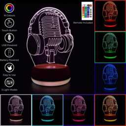 Headphones & Microphone Led Night Light, Music Gift, Singer Lights, Bedroom Light - thumbnail 2
