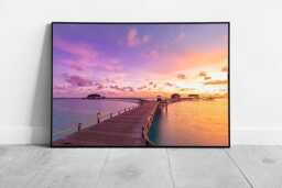 Tranquil Maldives Sunset Seascape Framed Resort Villas Wall Art Print - thumbnail 1