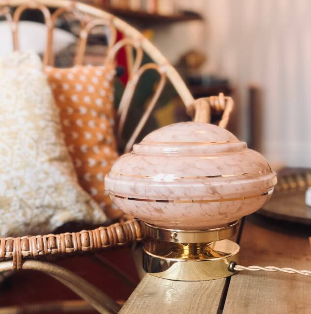 Vintage Pink Table Lamp in Clichy Glass - image 1