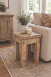 Chunky Rustic Pine Side Table Sofa End Table - thumbnail 1