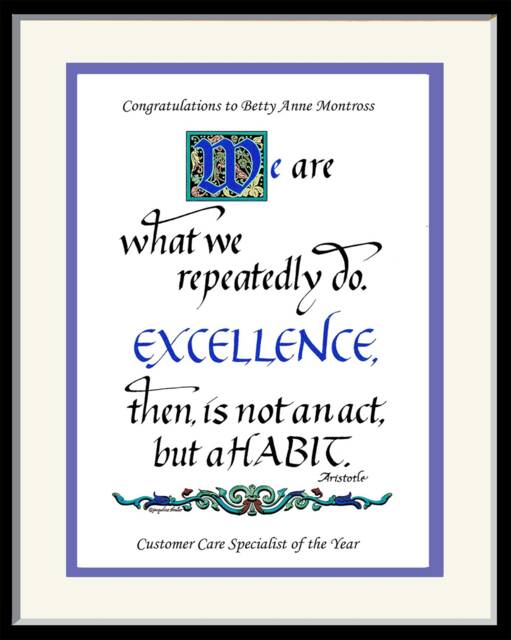 "Custom ""Excellence"", Motivational Gift, Free Personalizing, Reward Success, Hand Lettered Print, [Rofessionally Matted & Framed, 8""x10" - image 1